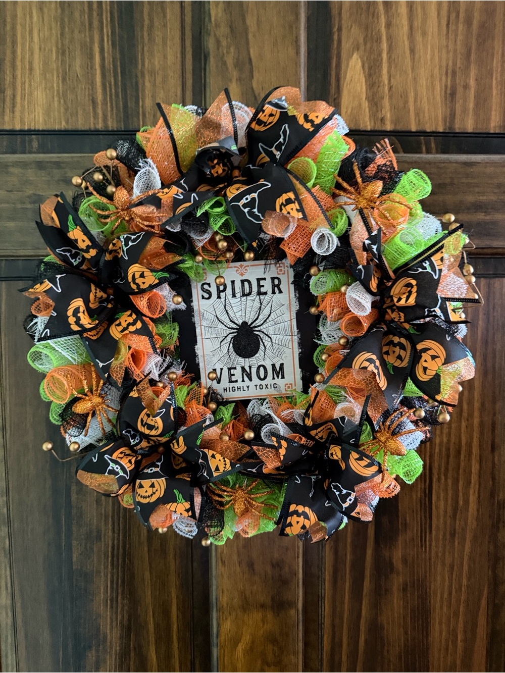 Halloween Spider Venom Decorative Wreath - Orange, Black & Green